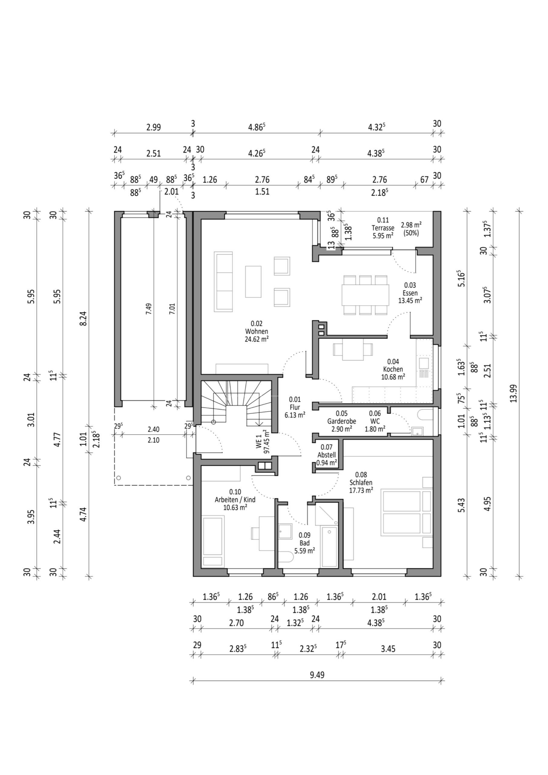 Grundriss EG DFH Alena Dreyden-Grüner, Architektin in Dortmund